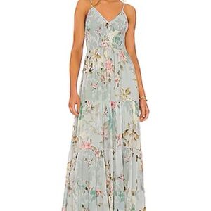 Blue Tiered Maxi Sundress with Spaghetti Straps for Wedding Guest